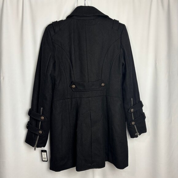 Guess M Black Wool Blend Coat Button Zip Sleeve Pocket Floral Lining Collar NWT - Picture 6 of 10